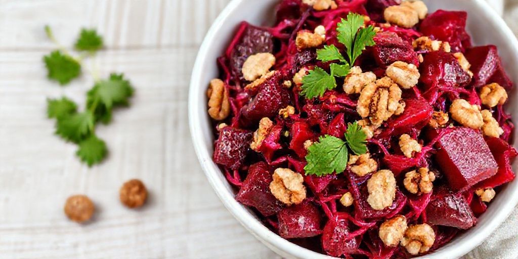 Веганский салат из свеклы с грецкими орехами: Витаминный взрыв за 15 минут
