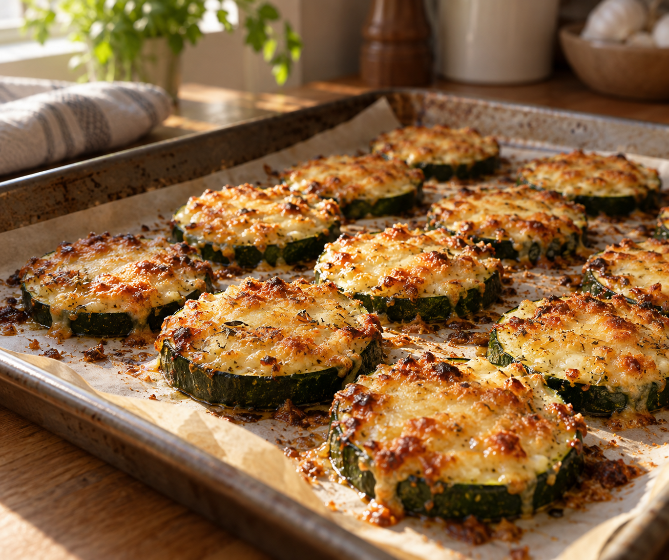 Кабачки с сырной корочкой в духовке
