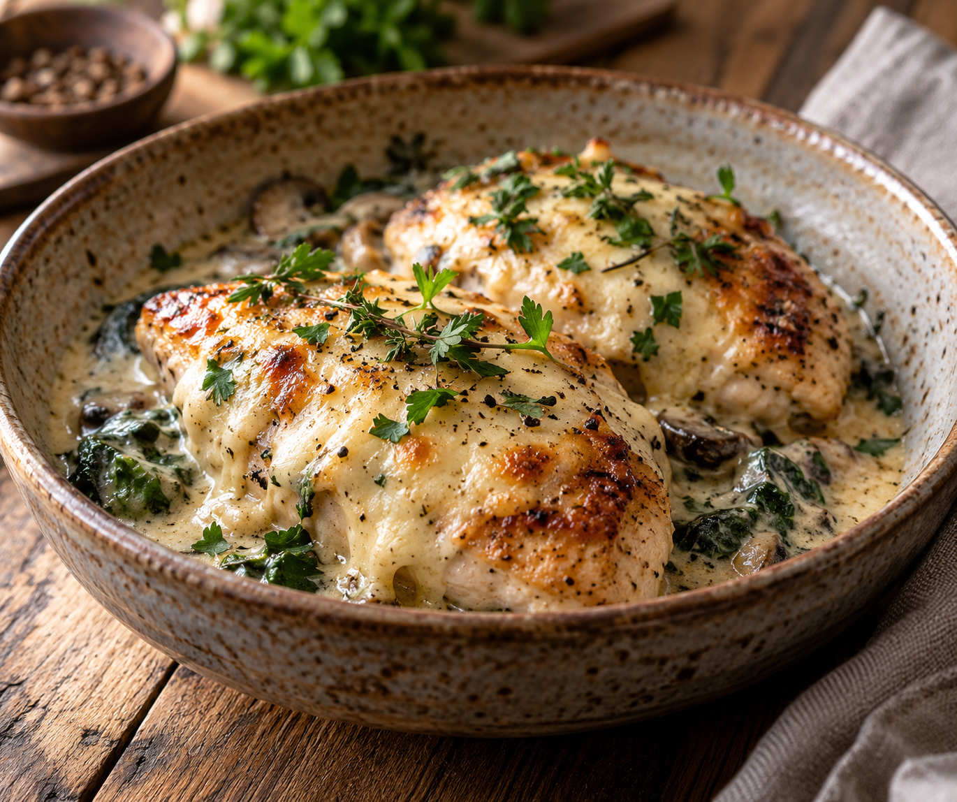 Куриная грудка в сметанном соусе с сыром