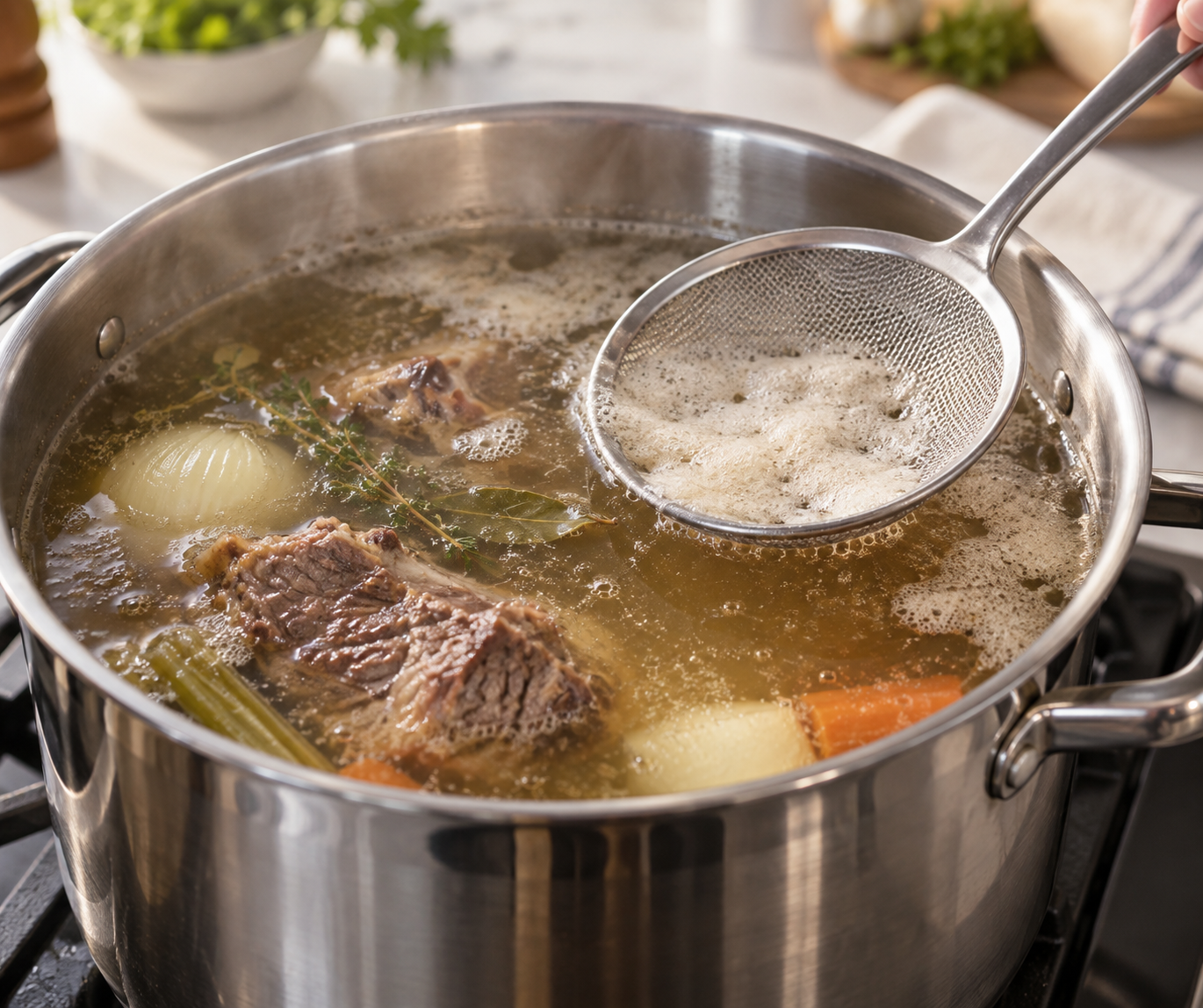 Рассольник с перловкой и солёными огурцами: прозрачный бульон без лишней кислоты