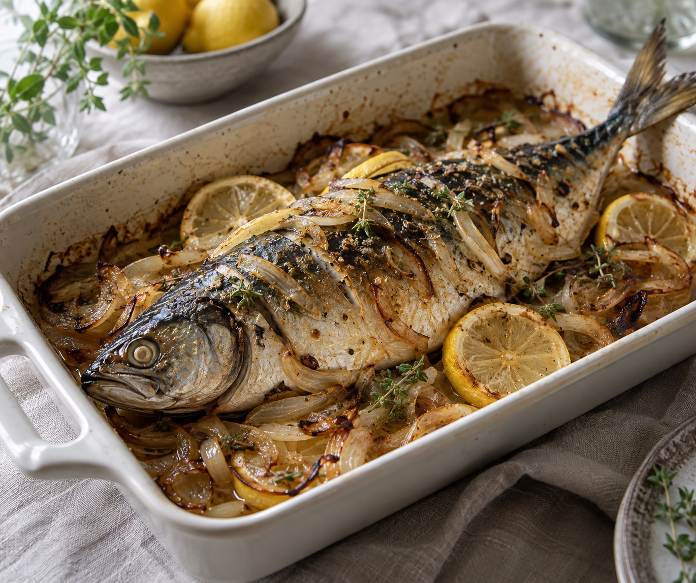 Скумбрия с луком и лимоном в духовке: сочная рыба без майонеза