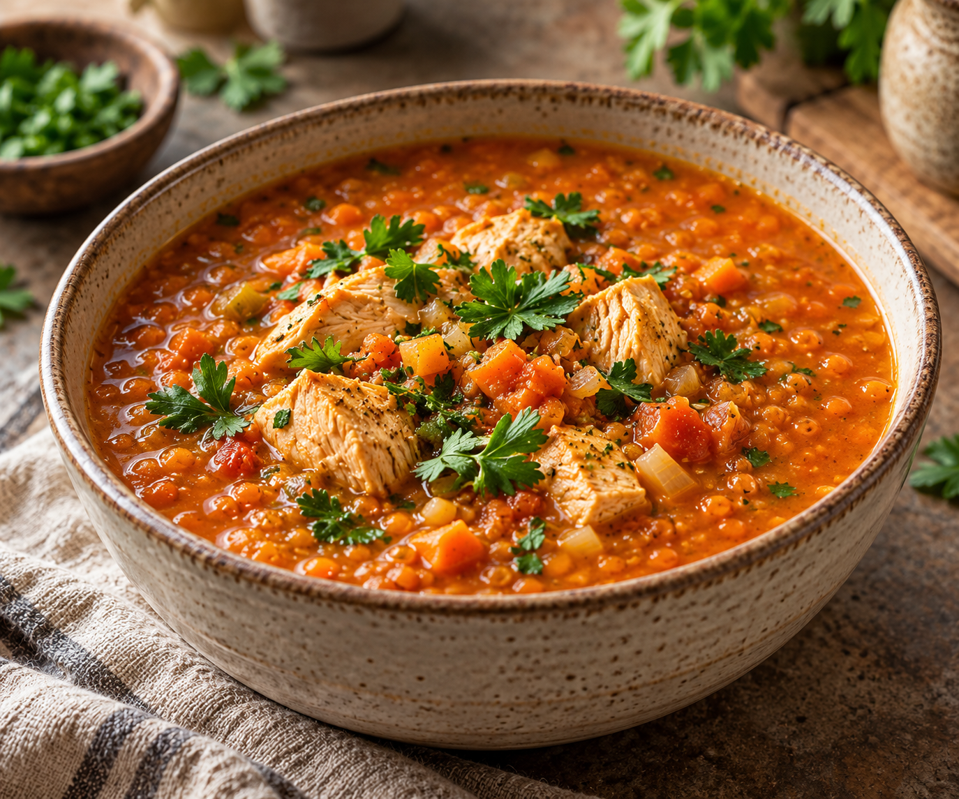 Суп из красной чечевицы с курицей без зажарки